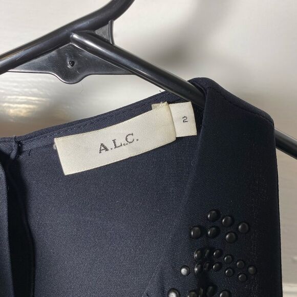 ALC | Silk Studded V-Neck Tank Top Blouse in Black Sz 2 - Picture 5 of 13